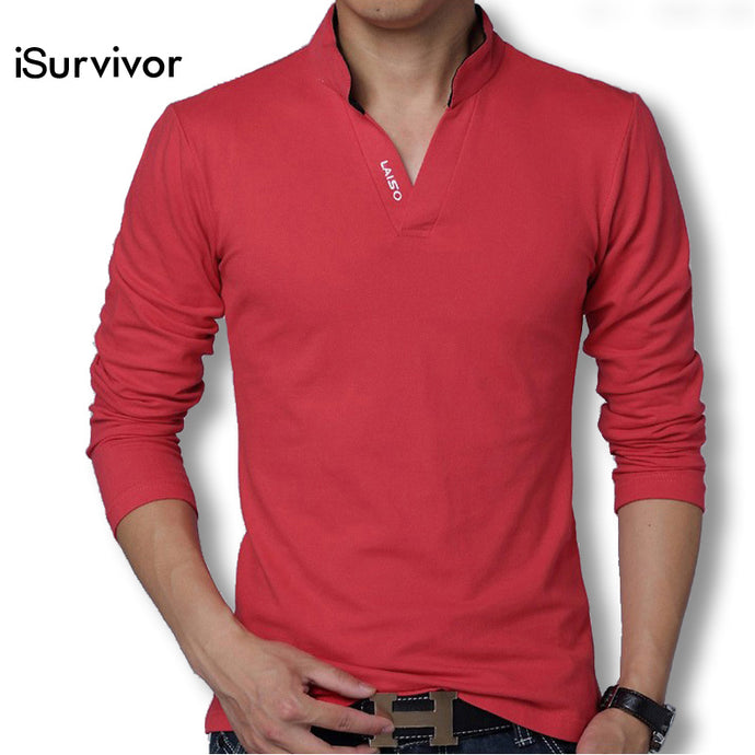 iSurvivor Men T shirts Long Sleeves Men T Shirts Cotton Casual 2018 Fashion Solid Men V Neck Slim Fitness T shirts Plus Size 5XL - 64 Corp