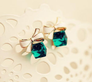 High Quality Fashion 2018 Chic Shimmer bow knot Cubic Green Blue Crystal Earrings Rhinestone Stud Earrings For Women pendientes - 64 Corp