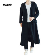 Men Long Casual Hooded Trench Coat Spring Autumn Male Loose Hoody Cardigan Jacket Outerwear Overcoat