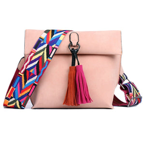 2018 New Women Scrub Leather Design Crossbody Bag Girls With Tassel Colorful Strap Shoulder Bag Female Small Flap Handbag - 64 Corp