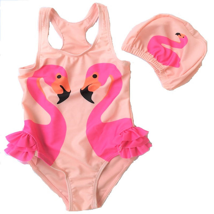 Girls Swimwear Cute Kids Swimsuit with Swimming Cap Swan Flamingo 2018 baby girl bathing suit One Pieces Swim Wear For Children - 64 Corp