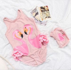 Girls Swimwear Cute Kids Swimsuit with Swimming Cap Swan Flamingo 2018 baby girl bathing suit One Pieces Swim Wear For Children - 64 Corp