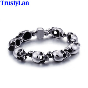 TrustyLan Punk Rocker Skull Skeleton Bracelet Men 316L Stainless Steel Male Jewelry Ghost Mens Bracelets & Bangles Gift For Him - 64 Corp