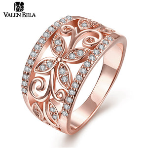 VALEN BELA Luxury Jewellery Flower Zirconia Rings Women Rose Gold Color Wedding Ring Jewelry Wholesale JZ5167 - 64 Corp