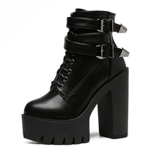 Gdgydh 2018 Spring Fashion Women Boots High Heels Platform Buckle Lace Up Leather Short Booties Black Ladies Shoes Good Quality - 64 Corp