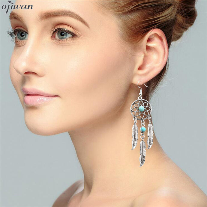 Ojiwan Tribal Earrings Hippie Boho Dreamcatcher Earrings For Women Indian Native American Jewelry aritos Navajo Gypsy Earrings - 64 Corp