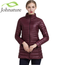 Johnature 2018 Winter Warm New Women Long Thin Down Jacket Slim Korean Stand Collar White Duck Down Zipper Long Coat S-4XL