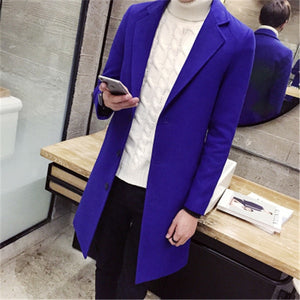 2018 Spring Men's Casual Long Sleeve Woolen Coat / Men's Solid Color Long Trench Coats Blends / plus size 5XL