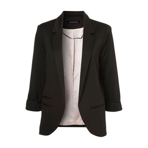 HDY Haoduoyi 2018 Spring Slim Fit Blazer Women Formal Jackets Office Work Open Front Notched Blazer Black Ladies Blazer - 64 Corp