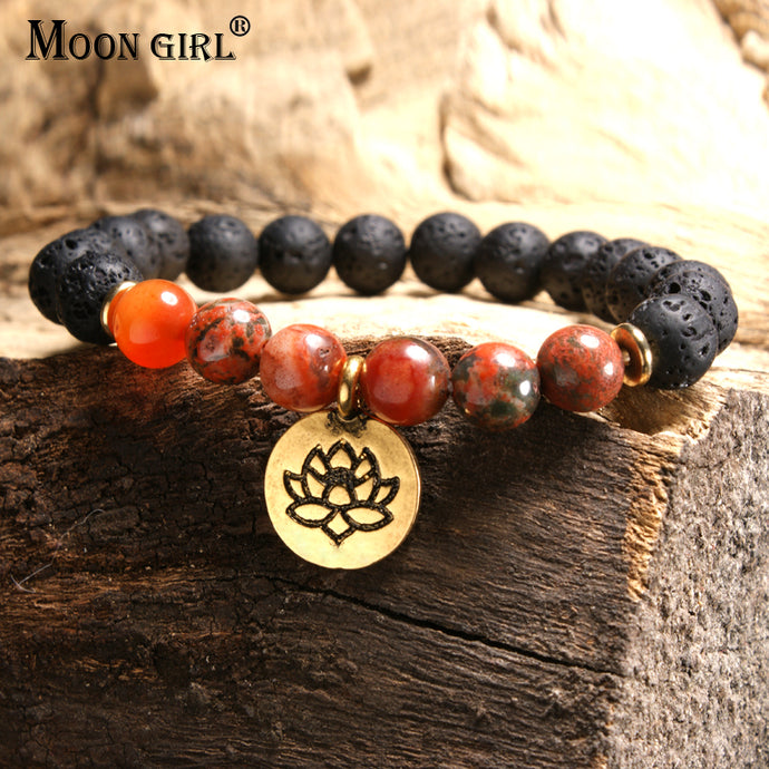 MOON GIRL 7 Styles Lotus Lava Stone Chakra Men Bracelet Vintage Boho Yoga Meditation Charm Bracelets for Women Drop Shipping - 64 Corp