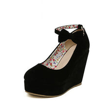 MCCKLE Women High Heels Plus Size Bowtie Platform Wedges Shoes Ladies Female Pumps Elegant Flock Buckle Strap Party Wedding Shoe - 64 Corp