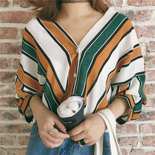 2018 New Women summer Beach Casual Loose shirt Long sleeve stripes print blouses Cardigan button casual tops Plus size - 64 Corp