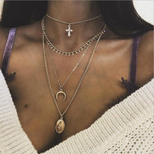KMVEXO 2018 New Vintage Silver Metal OM Elephant Moon Pendant Choker Collar Necklace Women Boho Multilayers Chocker Necklaces - 64 Corp