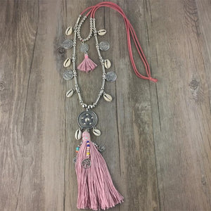 2017 Double Layer Bohemian Long String Chain Necklace Shell Bead Alloy Tassel Pendants Necklace For Women Boho Jewelry - 64 Corp