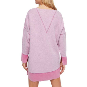 Boho Inspired oversized v-neck sweatshirt with fuzzy bodice hoodies patchwork long casual pullover women 2018 - 64 Corp