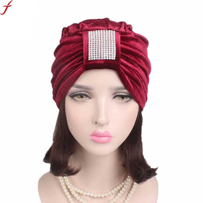 2017 New Women Hats Diamond Jewel Caps Women Ladies Boho Cancer Hat Beanie Velvet Turban Head Wrap Cap Casquette Homme - 64 Corp