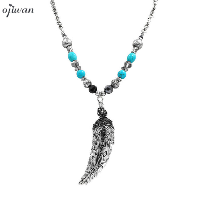 Feather Boho Necklace Hippe Ethnic Arrowhead Necklaces For Women Collier Ethnique Indian Native American Jewelry Navajo Cowgirl - 64 Corp