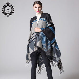COUTUDI 2017 Winter Tassel Scarves Ponchos and Capes Women Warm Soft Imitate Cashmere Striped Shawls and Wraps Boho Knit Scarf - 64 Corp