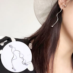2018 Korean Fashion Artsy Gold/Silver Asymmetric Wave Shape Stud Earrings Geometric Long Earring For Women Girls Jewelry Bijoux - 64 Corp