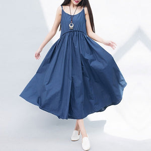 Mferlier Mori Girl Summer Solid Artsy A Line Dress Spaghetti Strap High Waist Pleated White Yellow Blue Dresses - 64 Corp