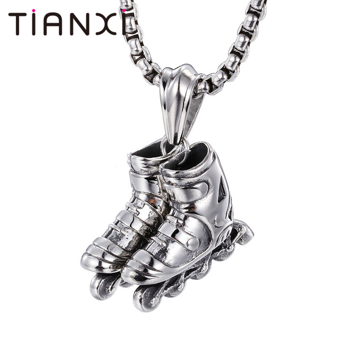 TIANXI Punk Gothic Cool Titanium Stainless Steel Sports Shoes Shape Pendants Necklaces for Men Jewelry - 64 Corp