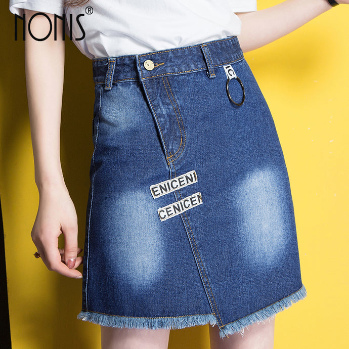 Nonis 2017 New Summer Women Skirt American A-line High Waist Denim Skirts Short Vintage Woman cowgirl Mini Jeans Skirt S-X - 64 Corp