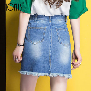 Nonis 2017 New Summer Women Skirt American A-line High Waist Denim Skirts Short Vintage Woman cowgirl Mini Jeans Skirt S-X - 64 Corp