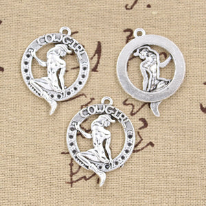 8pcs Charms girl cowgirl 34*26mm Antique Silver Plated Pendants Making DIY Handmade Tibetan Silver Jewelry - 64 Corp