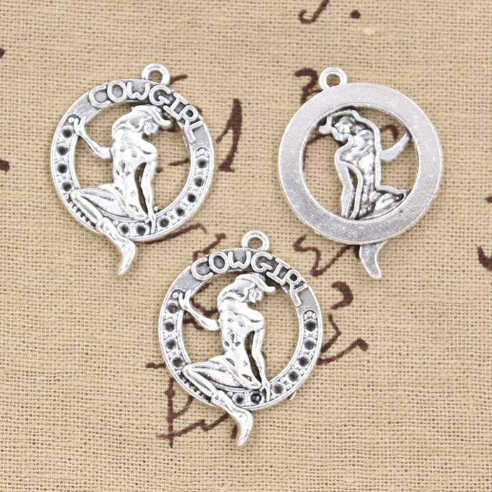 8pcs Charms girl cowgirl 34*26mm Antique Silver Plated Pendants Making DIY Handmade Tibetan Silver Jewelry - 64 Corp