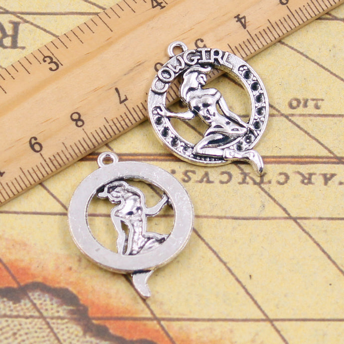 10pcs Charms girl cowgirl 34*26mm Tibetan Silver Plated Pendants Antique Jewelry Making DIY Handmade Craft - 64 Corp