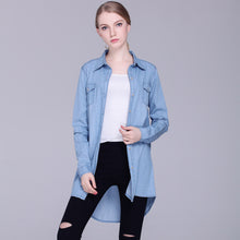 Womens Denim Shirts Blue Color 2018 New Fashion Ladies Blouses Cardigans Lapel Neck Long Sleeve Female Casual Cowgirl Long Tops - 64 Corp