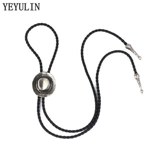 Vintage Style Cowboy Hat With Bone Charms Pendant Necklace Soft PU Leather Chain Sweater Necklace Accessories For Woman - 64 Corp