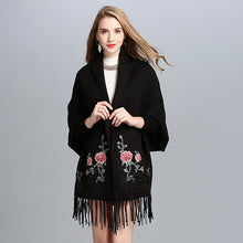 SC15 2017 Scarf Winter Faux Cashmere Poncho Women Solid Female Long Sleeves Wrap Vintage Shawl With Back Embroidered Floral - 64 Corp
