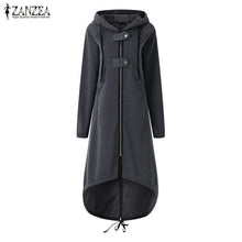 ZANZEA 2018 Autumn Hooded Long Sleeve Zip Sweatshirt Hoodies Coat Women Solid Long Jacket Irregular Hem Black Outwear Plus Size