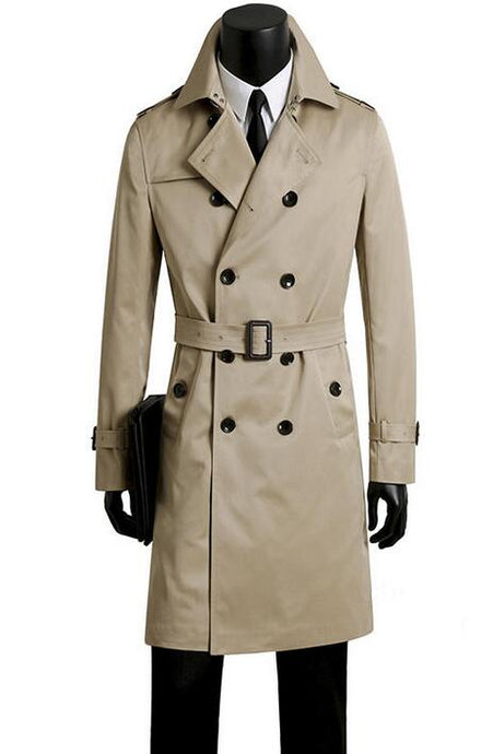 Male trench coat men's clothing plus size spring and autumn long trench design double breasted coats men khaki outerwear fashion