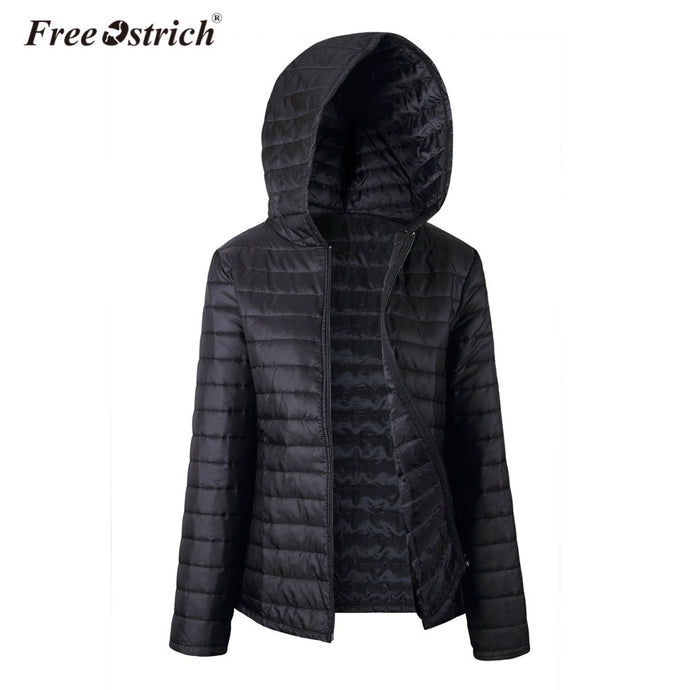 Free Ostrich Jacket Women Autumn Winter Zipper 2018 Black Hooded Warm Coats Long Sleeve Solid Parkas Coat L0630