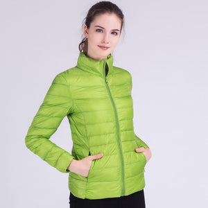 Ftlzz New Autumn Winter Women Ultra Light White Duck Down Jackets Candy Color Slim Short Design Warm Down Coats