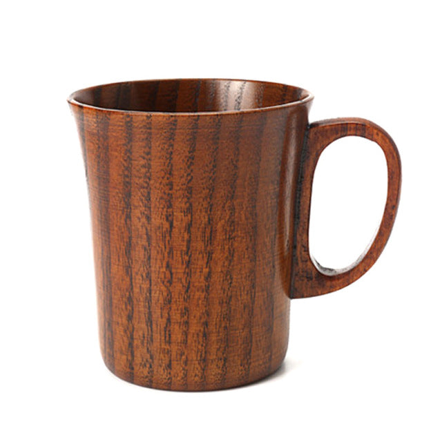 1PC Wooden Cups Coffee Beer Mug Teacups Classic Wood Cups & Mugs with Handgrip 2 Designs Home Office Mug Wood Utensils Gift Cups