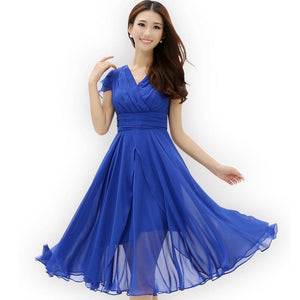 Fresh New Sophisticated Casual Solid Chiffon Swing A Line Dress - 64 Corp