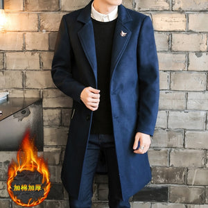 2017Long Jackets & Coats Single Breasted Casual Mens Wool Blend Jackets Full Winter For Male Wool Overcoat 3XL 4XL