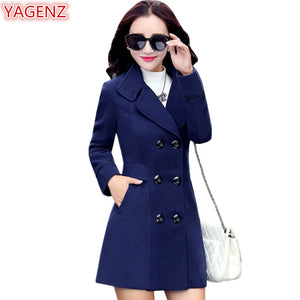 YAGENZ Blends Woolens Overcoat Female Coat Autumn Winter Coats And Jackets Women Plus size Coat Women's Wool Coats Long Tops 647