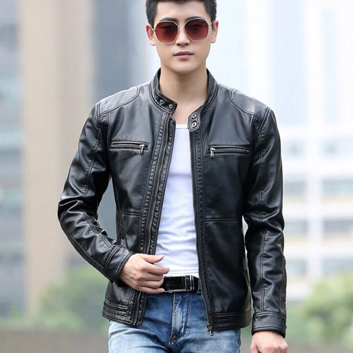 Leather Jacket Men Design Stand Collar Male Casual Motorcycle Leather Jacket Mens Fashion Veste en cuir genuine jackets jaqueta