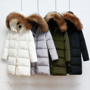 90% White Duck Down Jacket 2018 Female Parkas For Winter Jacket Women Long Thick Parka 100% Natural Raccoon Fur Collar Hood Coat