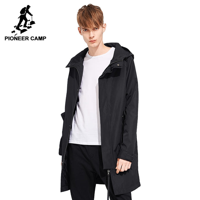Pioneer camp long trench coat men brand-clothing casual hooded mens overcoat quality windbreaker male coat black green AFY803121