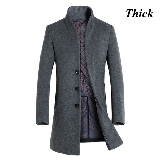 Letskeep New Winter woolen long peacoat men slim fit casual thick overcoat mens warm Windbreaker trench coat Jackets, MA209