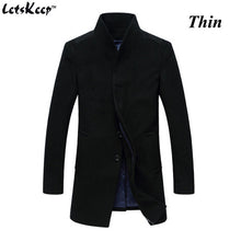 Letskeep New Winter woolen long peacoat men slim fit casual thick overcoat mens warm Windbreaker trench coat Jackets, MA209