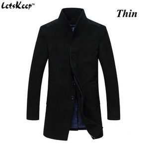 Letskeep New Winter woolen long peacoat men slim fit casual thick overcoat mens warm Windbreaker trench coat Jackets, MA209