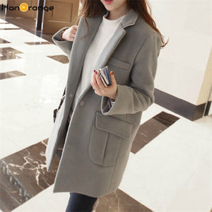 2018 Women Long Woolen Coat Female Winter New Loose Overcoat Gray/Black/Wine Red S/M/L/XL/XXL