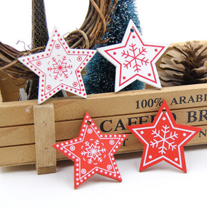 12PCS DIY White&Red Tree/Heart/Star Wooden Pendants Ornaments For Christmas Party Xmas Tree Ornaments Kids Gifts Decorations
