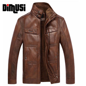 DIMUSI Leather Jacket Men Winter Leanther Jacket Solid Thick Coat Male Thermal Fleece Casual Stand Collar Clothing 5XL,YA512
